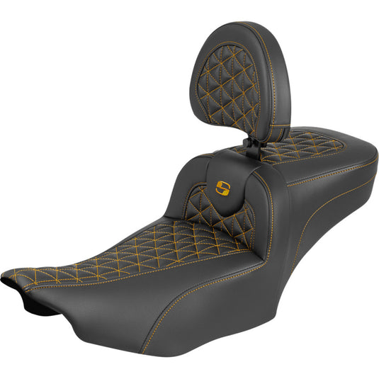 Saddlemen 823-07-211B7 Extended Reach RoadSofa LS Seat with Drivers Backrest - Gold Stitching