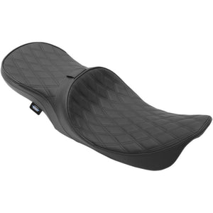 Drag Specialties 0801-1104 Low Profile Touring Seat with Driver Backrest Provision - Double Diamond Stitch