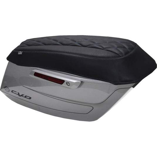 Mustang 88470SB Saddlebag Lid Cover - Black - Sky Blue Diamond Stitching