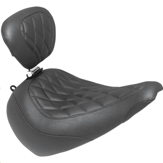 Mustang 83025 Wide Tripper Solo Seat with Driver Backrest - Diamond Stitch - Black