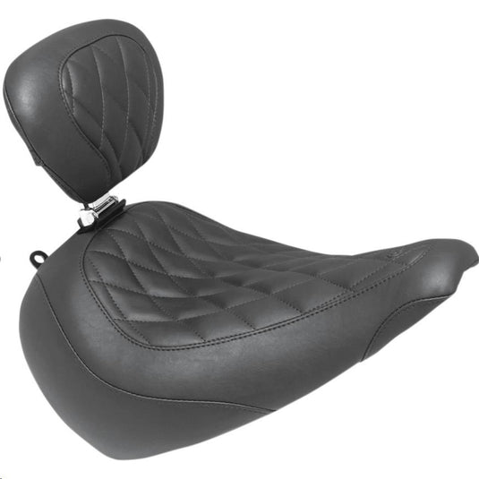 Mustang 83025 Wide Tripper Solo Seat with Driver Backrest - Diamond Stitch - Black