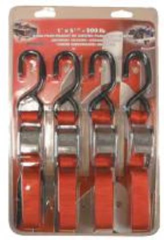Erickson 05605 Quad Pak of Cam Straps - 1in x 5 1/2 ft - 900lb - Red