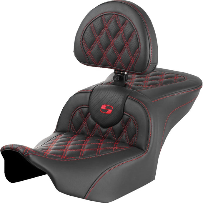 Saddlemen 823-07-182B4 Roadsofa LS Seat with Drivers Backrest - Red Stitching