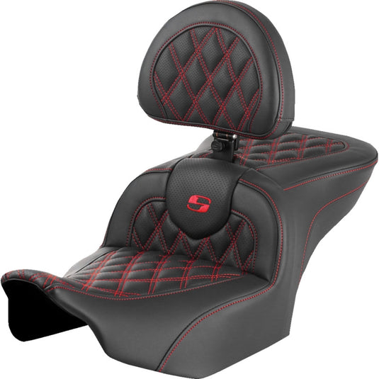 Saddlemen 823-07-182B4 Roadsofa LS Seat with Drivers Backrest - Red Stitching