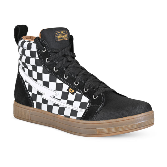 Cortech Slayer Canvas Check Riding Shoes (8, White Check/Gum)