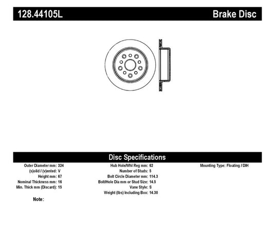 Stoptech 128.44105L ST Drilled Sport Brake Rotors