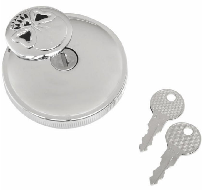 Drag Specialties 0703-0689 Screw-In Locking Skull Gas Cap - Non-Vented - Chrome