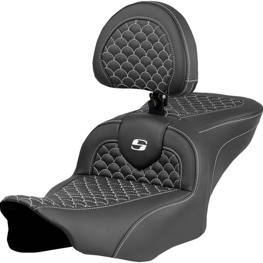 Saddlemen 823-07-208B6 Roadsofa DS Seat with Drivers Backrest - White Stitching