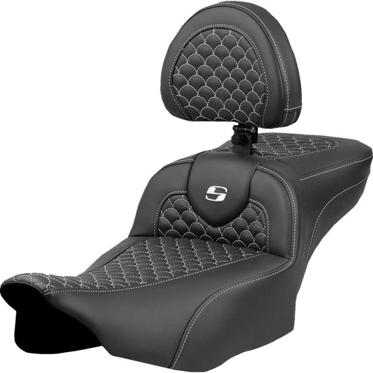 Saddlemen 823-07-209B6 Extended Reach Roadsofa DS Seat with Drivers Backrest - White Stitching