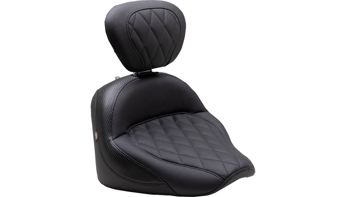 Mustang 89740 Standard Touring Solo Seat with Backrest - Diamond Stitch - Black