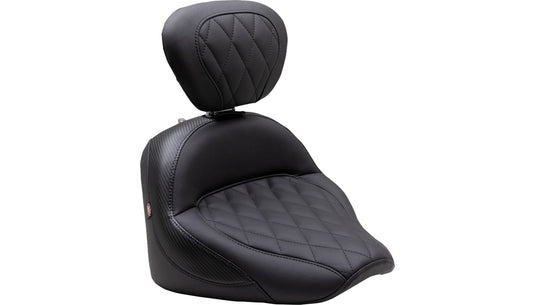 Mustang 89740 Standard Touring Solo Seat with Backrest - Diamond Stitch - Black