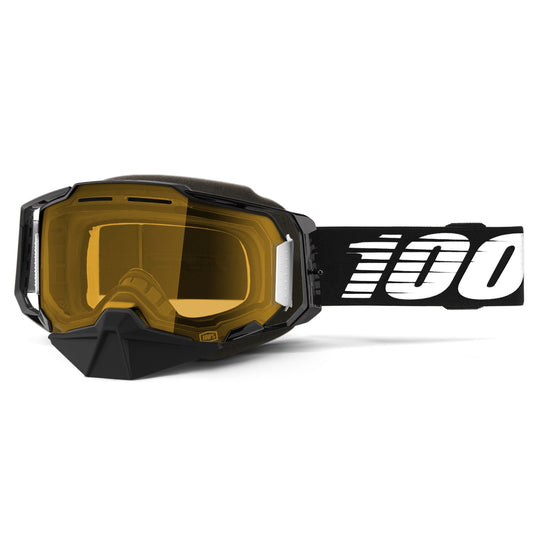 100% Armega Snowmobile Goggles (One Size Fits Most, Black / Yellow Lens)