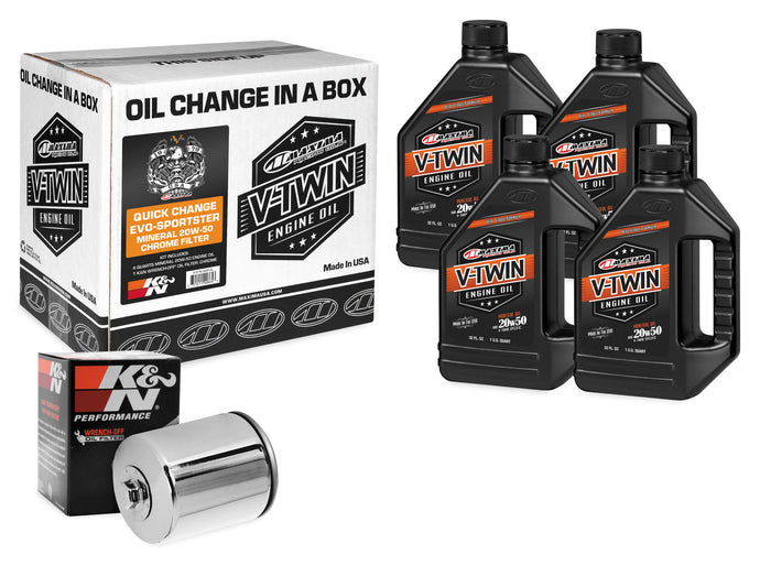 Maxima 90-069014C Quick Change Evo-Sportster Mineral Oil Change Kit with Chrome Filter - 20W50