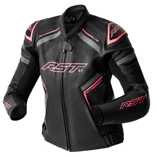 Rst S1 D30 Womens Leather Jacket (X-Large, Black/Fluo Pink)