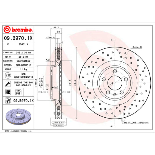 Brembo Oe 09.B970.1X BRE OE Equivalent Rotors