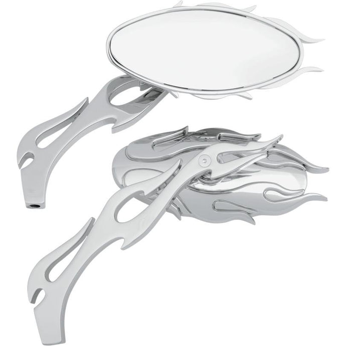 Drag Specialties 0640-0484 Flame Oval Mirror - Chrome Finish