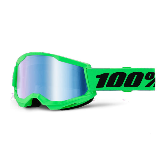 100% Strata 2 Goggles (One Size Fits Most, Neon Green / Blue Mirror Lens)