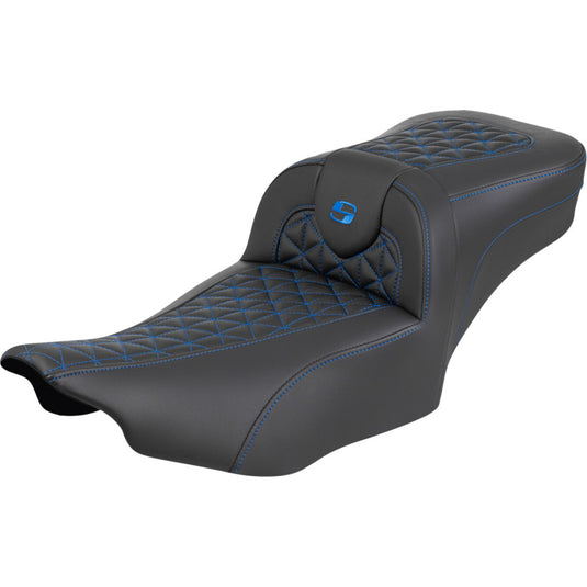 Saddlemen 823-07-21101 Extended Reach RoadSofa Tri-Gripper Seat without Drivers Backrest - Blue Stitching