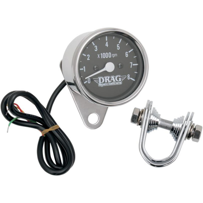 Drag Specialties 2211-0104 2.4in. Mini Elecrtonic Tachometer - Black Face with White Needle
