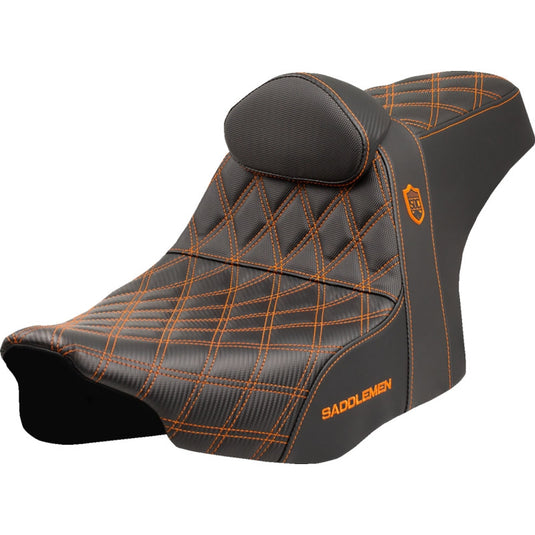 Saddlemen SC82307DB3 Pro Series SDC Performance Gripper Seat with Drivers Backrest - Orange Stitching
