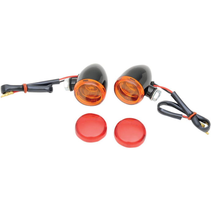 Drag Specialties 2040-1043 Mini Deuce Marker Lights with Bolt Mount - Gloss Black Housing - Amber/Red Lens