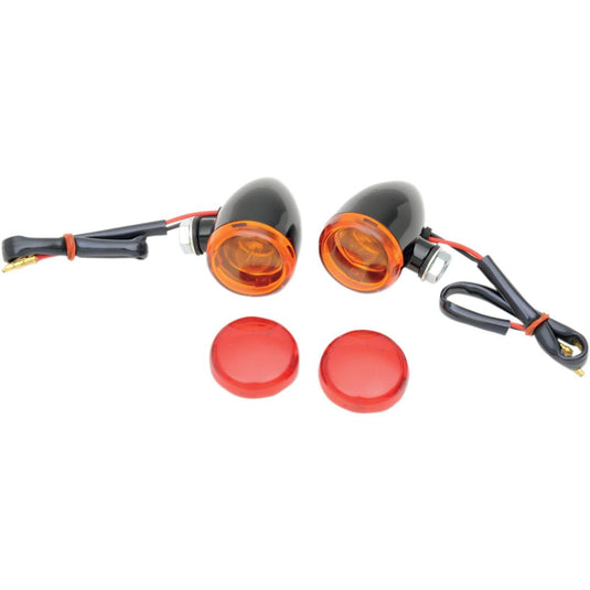 Drag Specialties 2040-1043 Mini Deuce Marker Lights with Bolt Mount - Gloss Black Housing - Amber/Red Lens