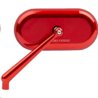 Arlen Ness 13-176 Forged Oval Short Stem Billet Mirror - Left - Red Anodized