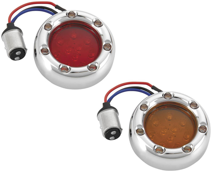 Arlen Ness 12-757 LED Fire Ring Kit - Amber Lens - Chrome Trim - White LED - Dual Filament - 1157 Style