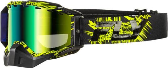 Fly Racing Zone Snow Goggles (One Size Fits Most, Green/Black / Green Mirror/Amber Lens)