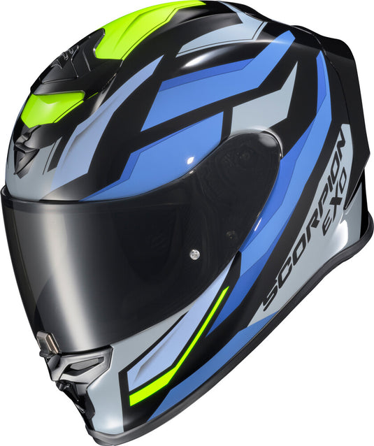 Scorpion Exo-R1 Air Raven Helmet (XX-Large, Black/Blue/Hi-Vis)
