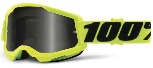 100% Strata 2 Sand Neon Yellow Goggles (One Size Fits Most, Neon Yellow / Smoke Lens)
