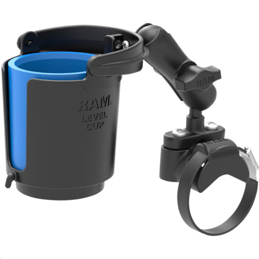 Ram Mounts RAM-B-132RU Ram Handlebar Rail Mount With U-Bolt Base Level Cup Drink Holder and Koozie