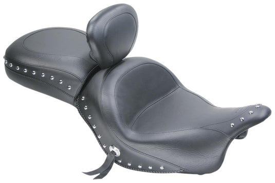 Mustang 79416 Wide Touring One-Piece Seat with Driver Backrest - Studded