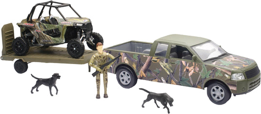 New Ray Toys SS-76456 1:18 Scale Pick Up and Trailer with Polaris Camo RZR 1000XP