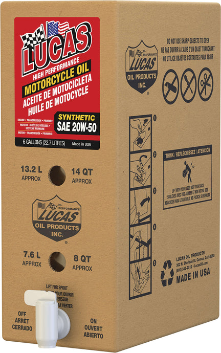 Lucas Oil 18043 High-Performance Synthetic Motorcycle Engine Oil - 20W50 - 6 gal.