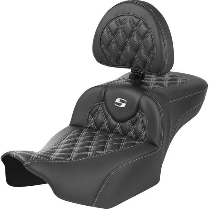 Saddlemen 823-07-207B6 Extended Reach Roadsofa CF Seat with Drivers Backrest - White Stitching