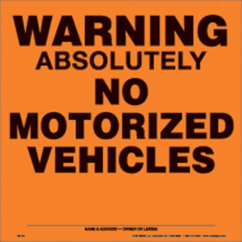 Voss 188 AN OA 11-1/4.x11.1/4in. Aluminum Trail Sign - Warning No Vehicles (Orange)