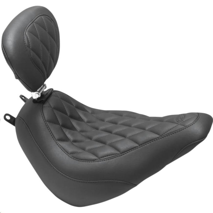 Mustang 83007 Wide Tripper Solo Seat with Driver Backrest - Diamond Stitch - Black
