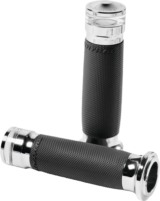 Performance Machine 0063-2101M-CH Vision Series Contour LED Turn Signal Grips with Cable Throttle - Chrome
