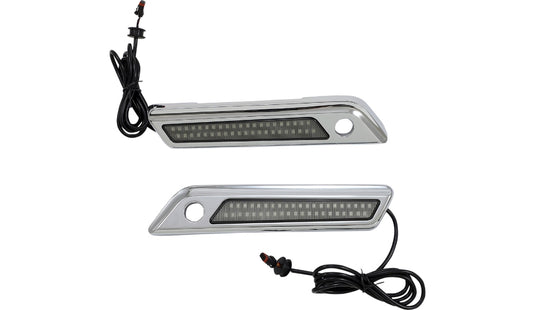 Custom Dynamics CD-SBL-DC4-SC Saddlebag Hinge Covers with Dual-Colored LED Light - Smoke/Chrome
