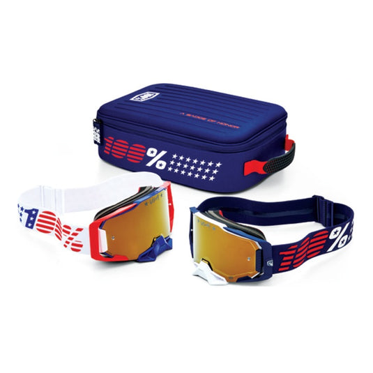 100% Dual Armega Patriot Pro Goggles Pack (Red/White/Blue / True Gold Mirror Lens)