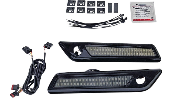 Custom Dynamics CD-SBL-DC-SB Saddlebag Hinge Covers with Dual-Colored LED Light - Smoke/Black