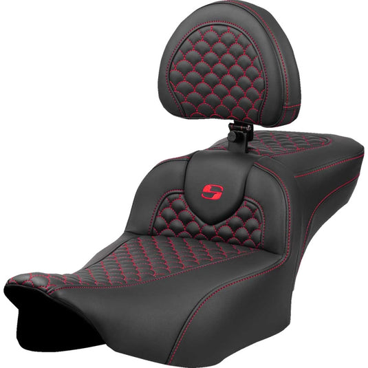 Saddlemen 823-07-209B4 Extended Reach Roadsofa DS Seat with Drivers Backrest - Red Stitching
