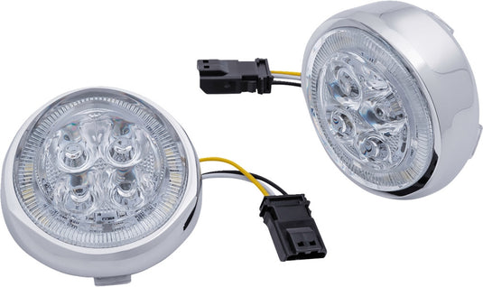 Ciro 45403 LED Fang Front Signal Light Inserts with Bezel - Chrome/Clear Lens