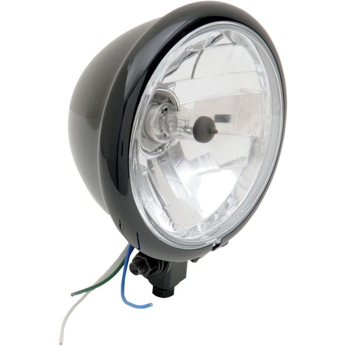 Drag Specialties 2001-0554 5 3/4in. Diamond-Style Bottom-Mount Headlight - Gloss Black - Clear Lens