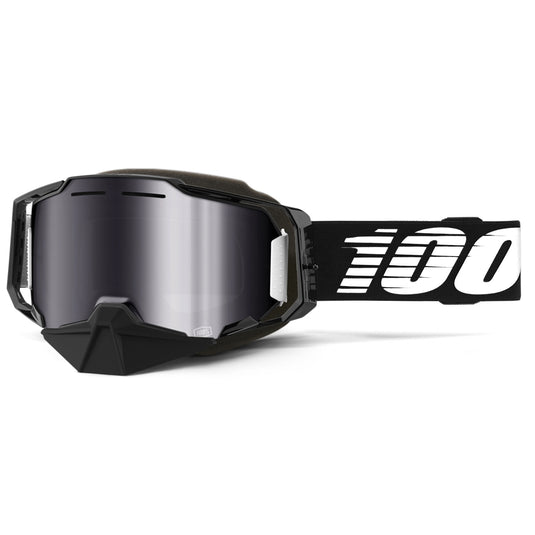 100% Armega Snowmobile Goggles (One Size Fits Most, Black / Silver Mirror Lens)