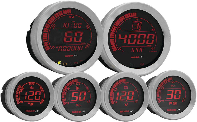 Koso North America BA050905 Digital Gauge Cluster with Oil Temp Gauge - Silver