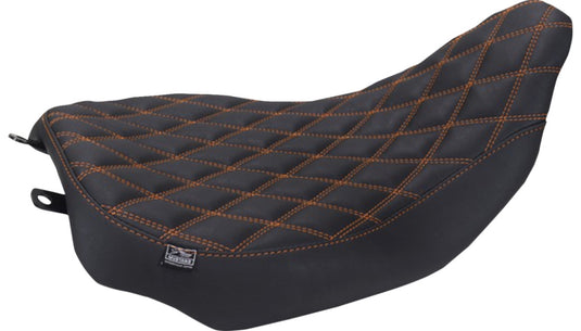 Mustang 88020MO Runaround Solo Seat - Double Diamond - Mandarin Orange Stitch (Black)