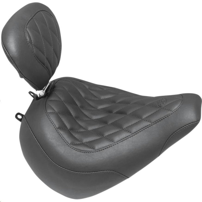 Mustang 83061 Wide Tripper Solo Seat with Driver Backrest - Diamond Stitch - Black