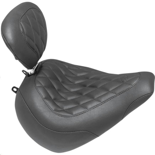 Mustang 83061 Wide Tripper Solo Seat with Driver Backrest - Diamond Stitch - Black